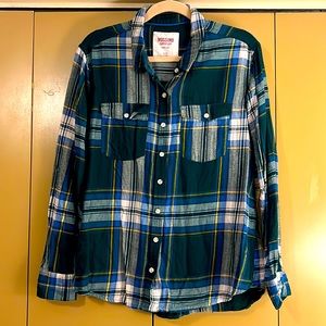 Green & blue flannel button-down shirt